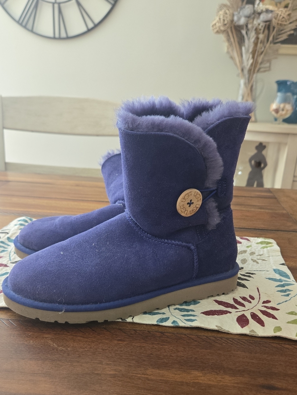 UGG Purple Suede Button-Accent Shearling Booties